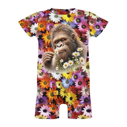 Bigfoot / Sasquatch Flowers, Faux Cotton Short Sleeve Baby Bodysuit Romper