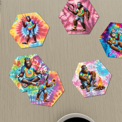 Hippie Bigfoot / Sasquatch, 6 Ceramic Coasters w metal stand