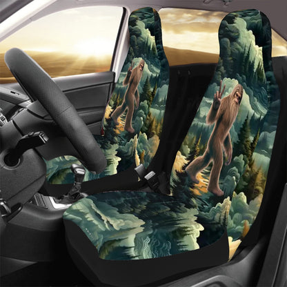 Sasquatch / Bigfoot In Woods, Set of 2 Front Auto Seat Cover