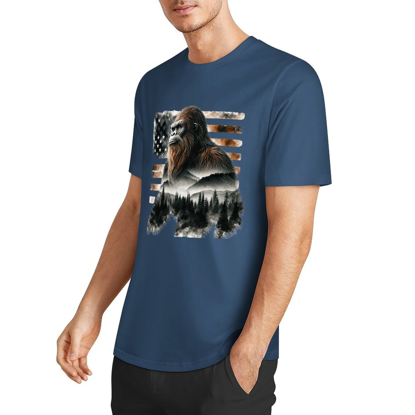 Bigfoot - Sasquatch Scenery Short Sleeve Cotton T-Shirt