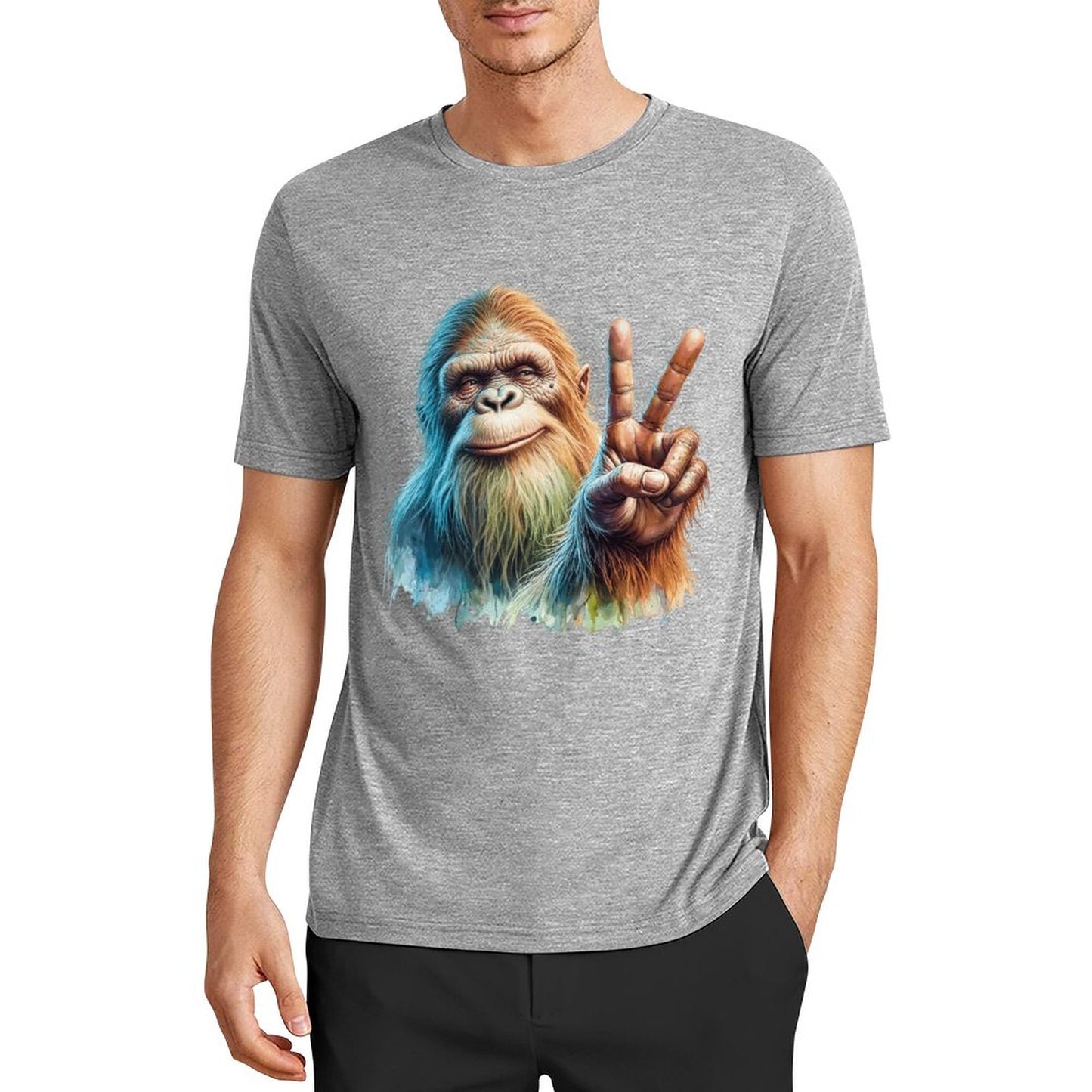 Bigfoot - Sasquatch Peace Sign Short Sleeve Cotton T-Shirt