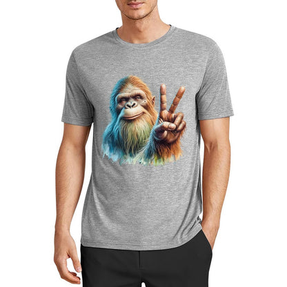 Bigfoot - Sasquatch Peace Sign Short Sleeve Cotton T-Shirt