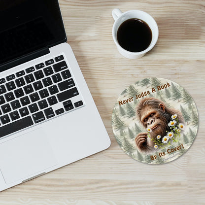 Bigfoot / Sasquatch "Never judge a book..", Round Mouse Pads - 3 Sizes