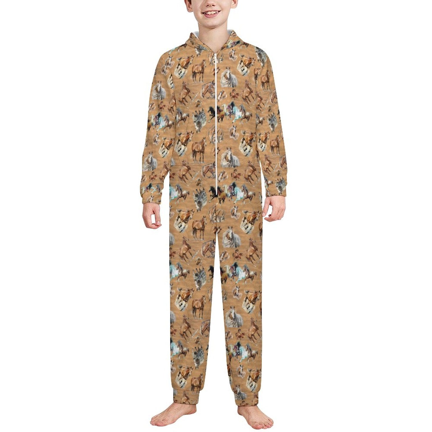 10 animal Designs, Youth Flannel Footless Zip up Pajama Jumpsuit