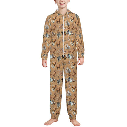 10 animal Designs, Youth Flannel Footless Zip up Pajama Jumpsuit