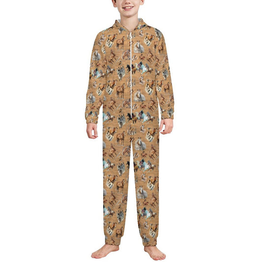 10 animal Designs, Youth Flannel Footless Zip up Pajama Jumpsuit