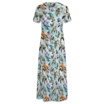 Animal Themed Crew Neck Short Sleeve Maxi Dress