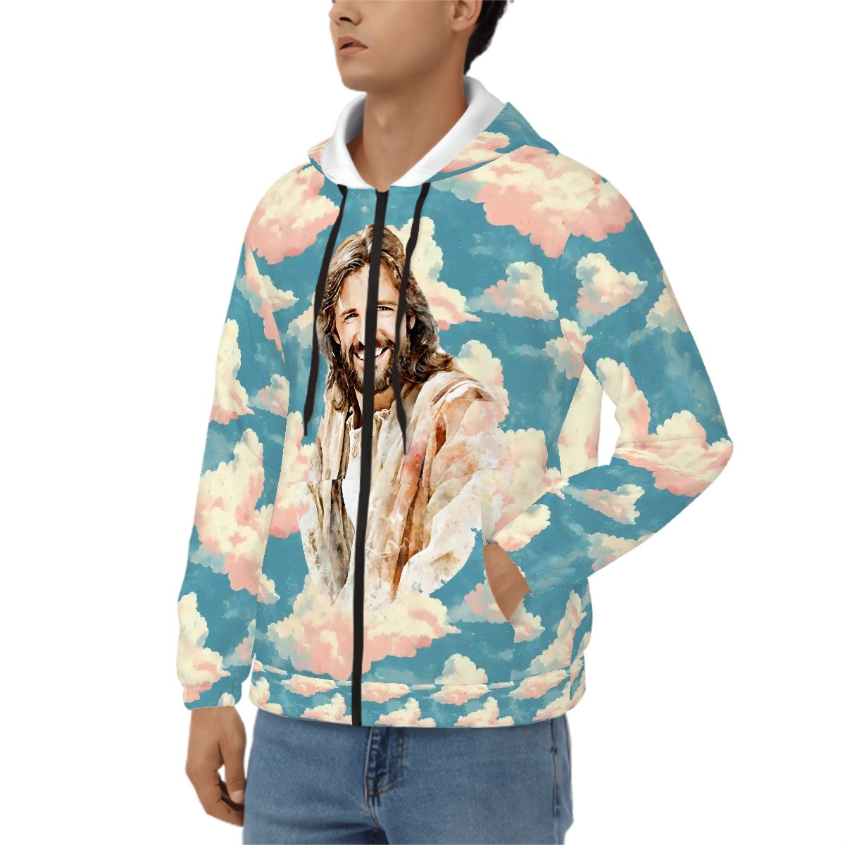 Quote: "Jesus loves you..", Adult Zip Up Hoodie