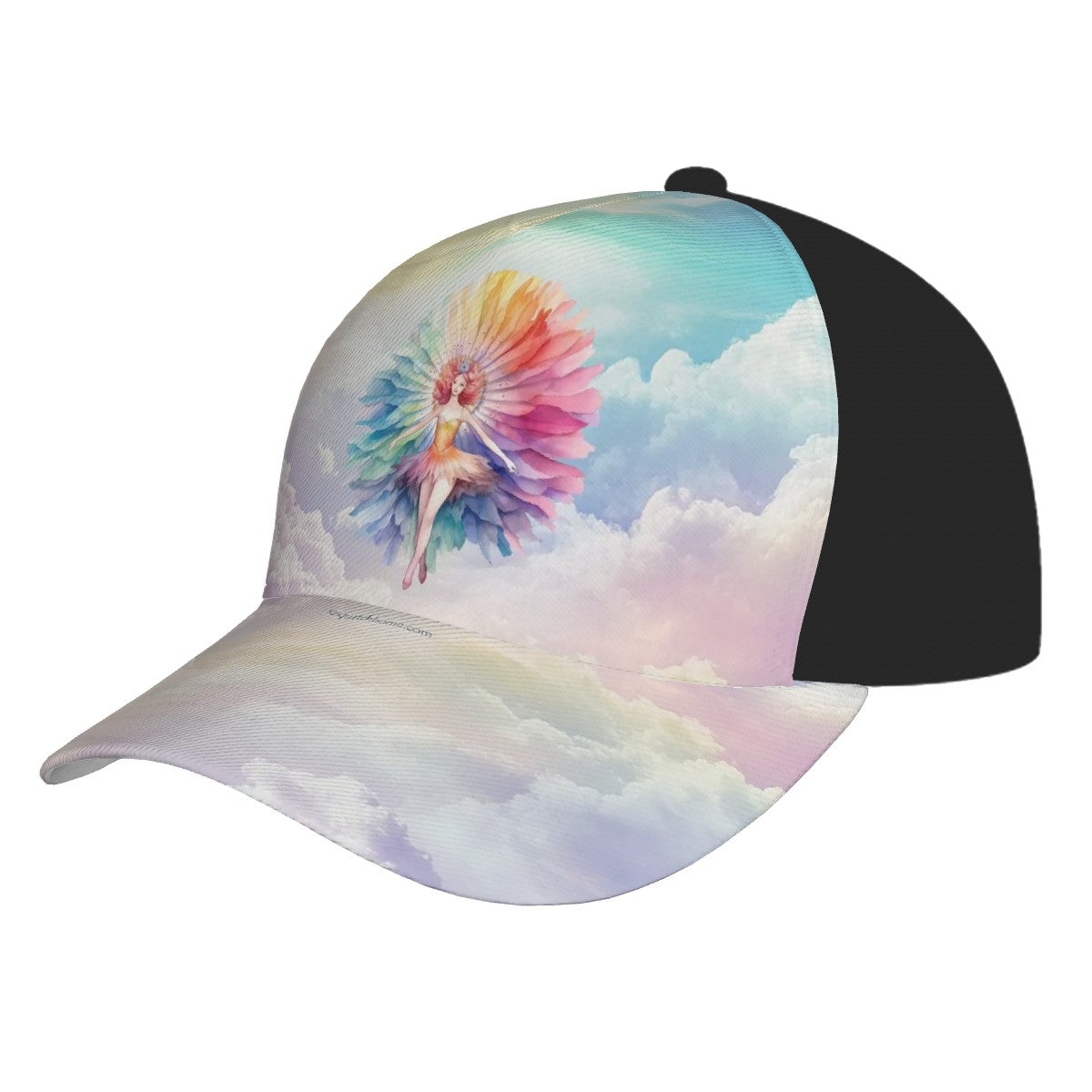 Fairy on Rainbow Clouds Baseball Cap, Polyester Twill