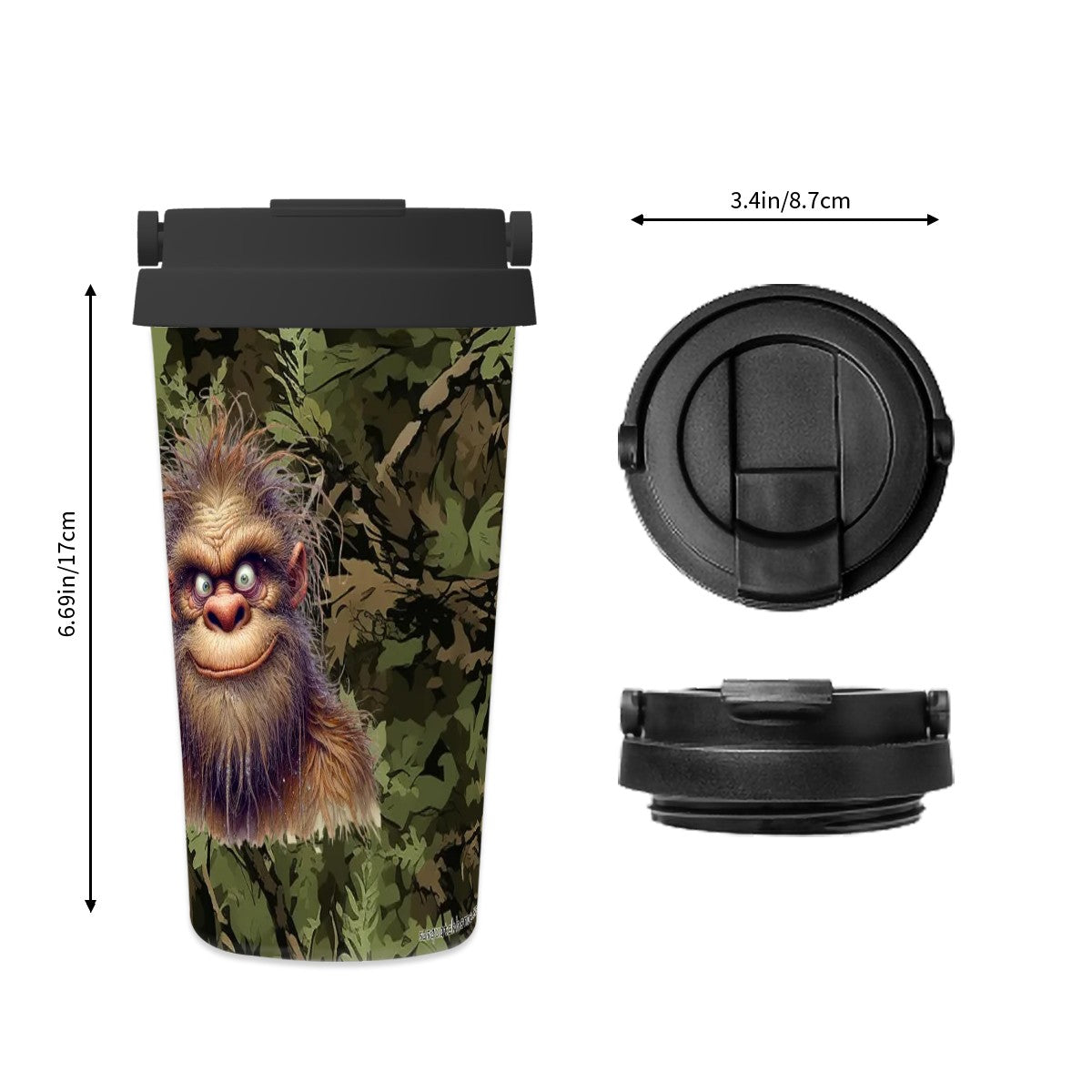 Bigfoot / Sasquatch "If you find me..", 17 oz Insulated Coffee Mug with Lid & Carrying Handle