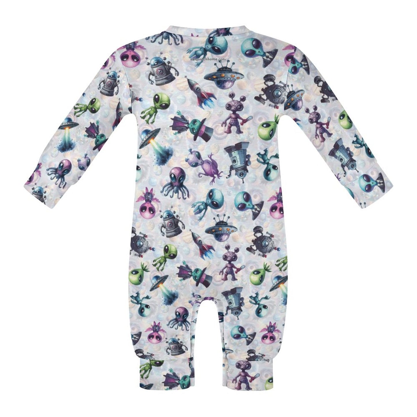 6 Alien Designs, Long Sleeve Baby / Toddler Romper, Faux Cotton
