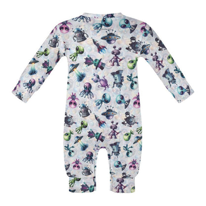6 Alien Designs, Long Sleeve Baby / Toddler Romper, Faux Cotton