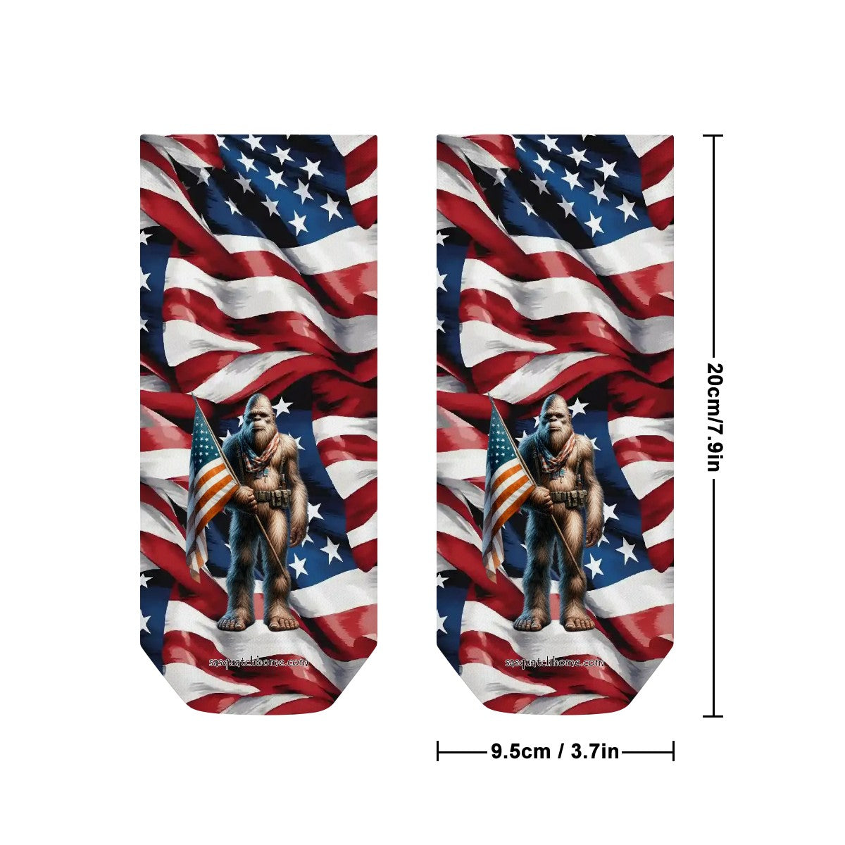 Patriotic Bigfoot, Sasquatch, 8” Poly Ankle Socks