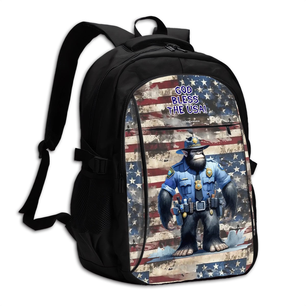 Bigfoot Cop, "God Bless USA", Large Capacity, Oxford Travel, Laptop Bag with USB Charger