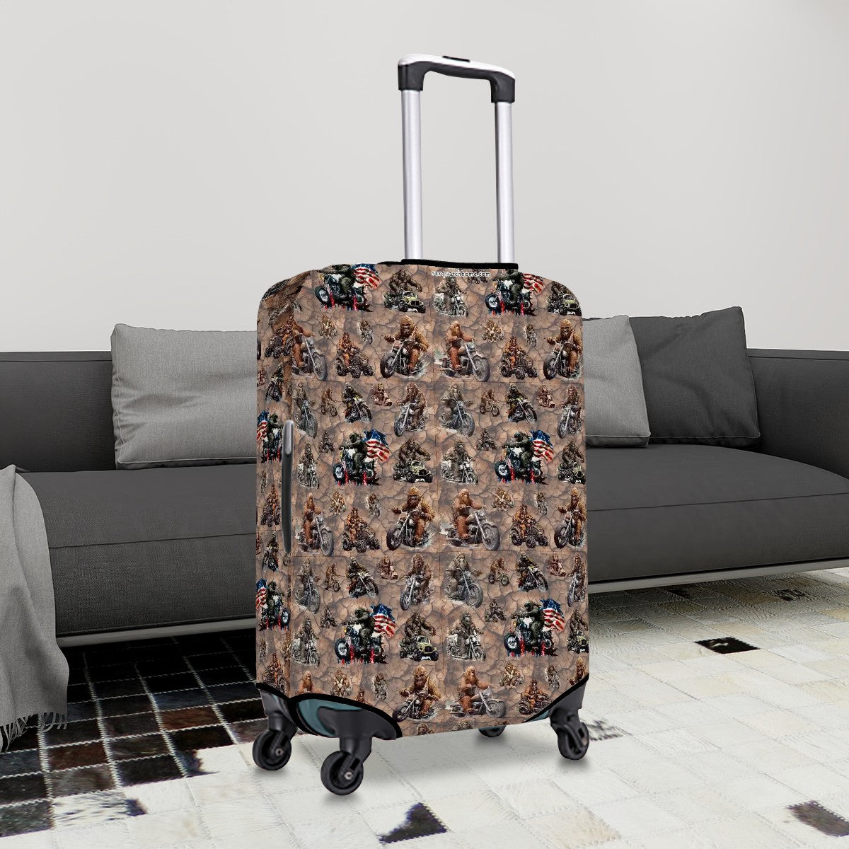 Biker Sasquatch Bigfoot Polyester Luggage Cover / Protector (With Belt)