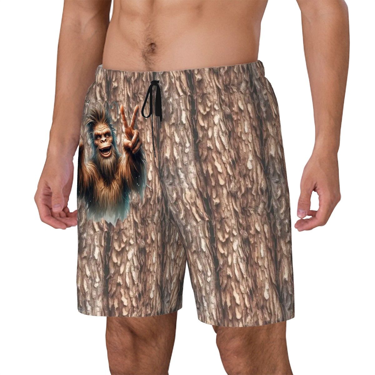 Double Peace Bigfoot, Sasquatch, Men Beach Shorts / Swim trunks with 4 Pockets