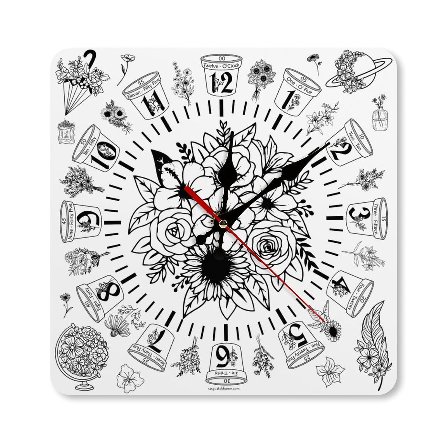 Flowers Square Wall Clock