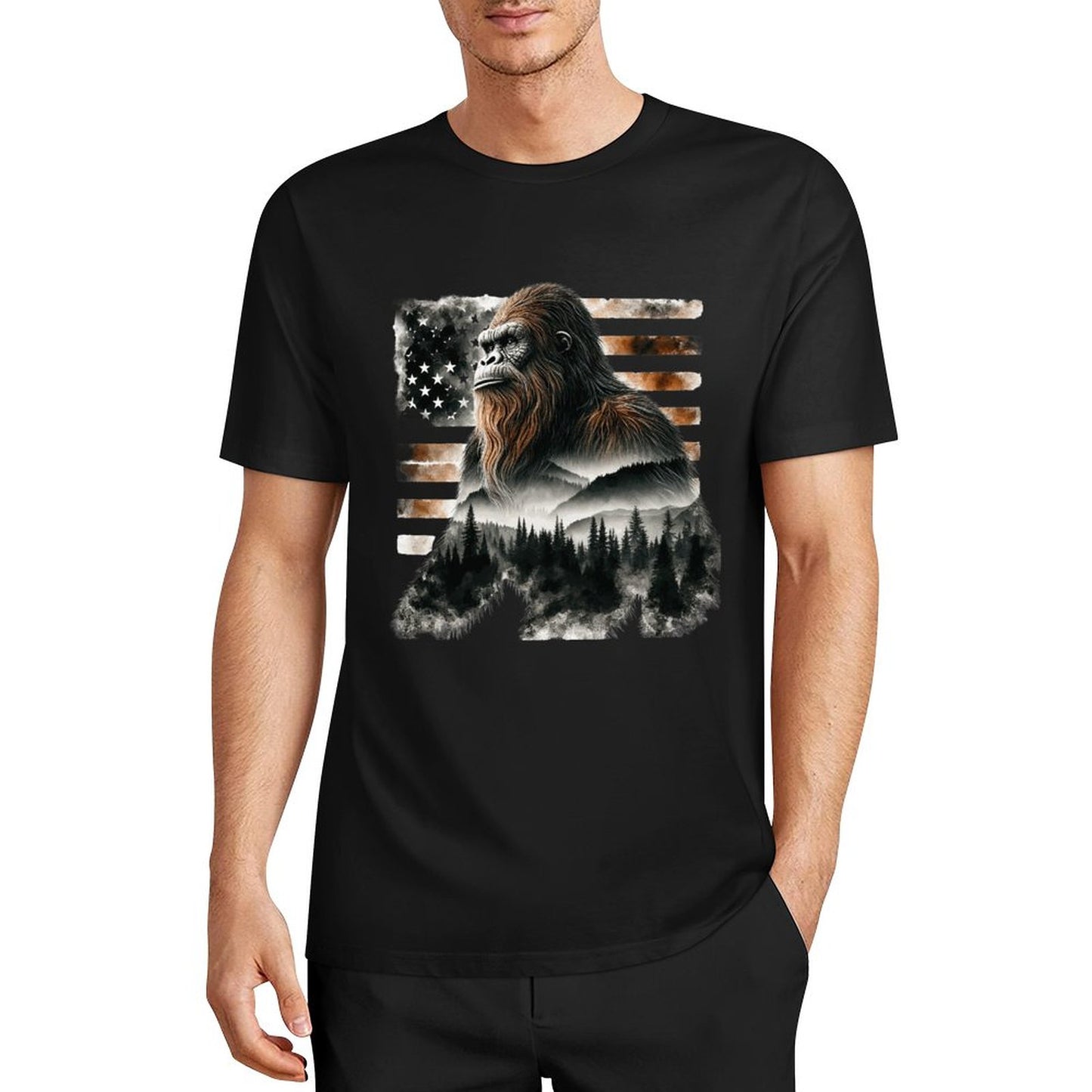 Bigfoot - Sasquatch Scenery Cotton Unisex Long Sleeve T-shirt