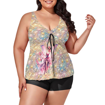 Fairy on Pastel Confetti, Plus Sized Women’s Two Piece Tankini Swimsuit