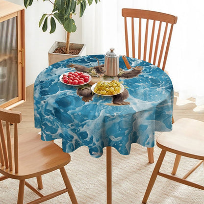 Sasquatch Hula On the Beach Round Tablecloth on Round Table