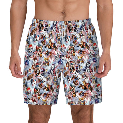 8 Patriotic Designs, Men Beach Shorts / Swim trunks with 4 Pockets