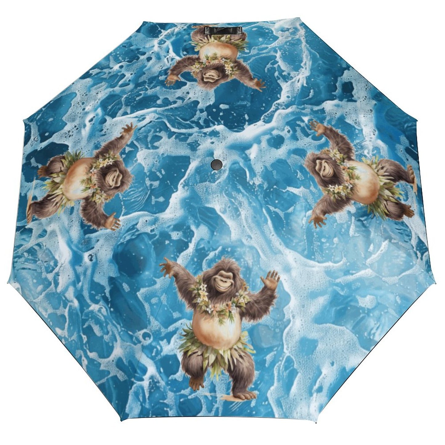 Dancing Beach Sasquatch Manual Triple Folding Umbrella with Pattern Outside ZYS02-8K