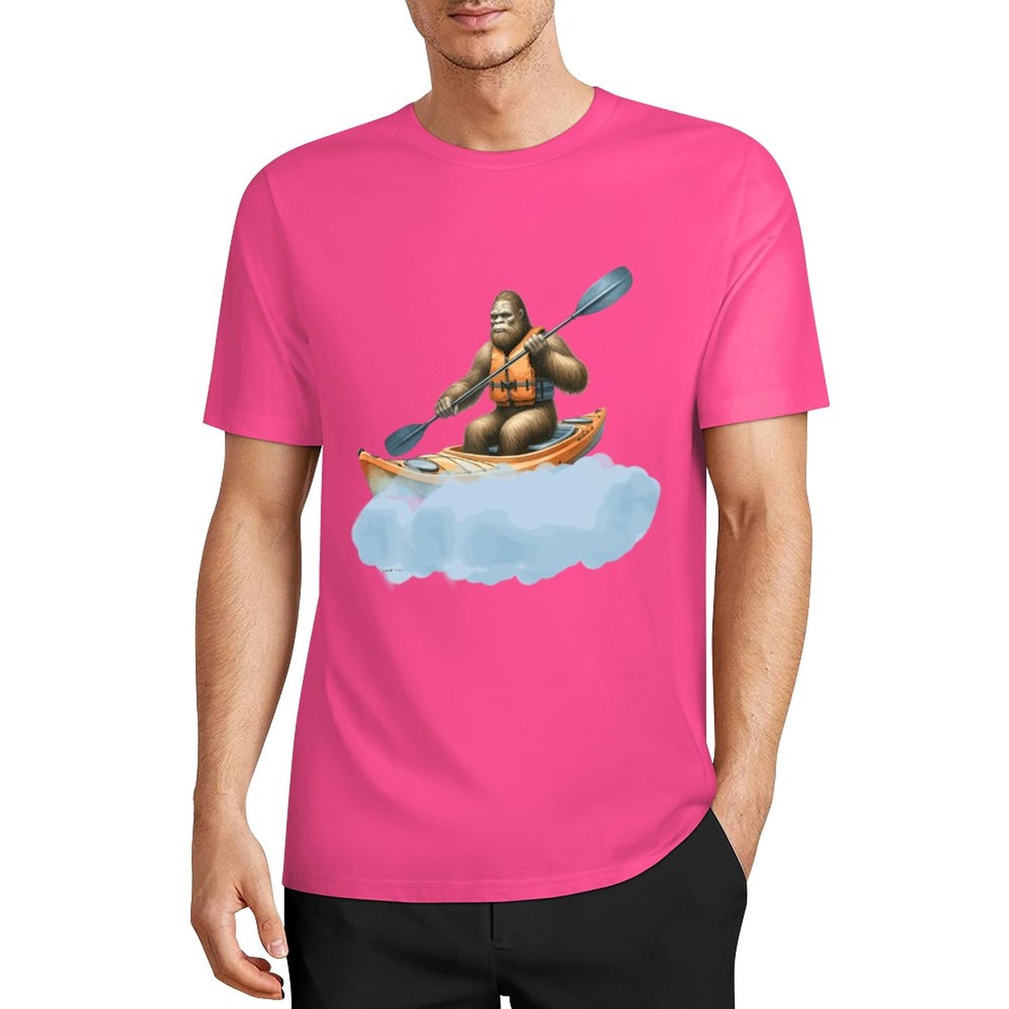 Bigfoot - Sasquatch Kayaking Short Sleeve Cotton T-Shirt
