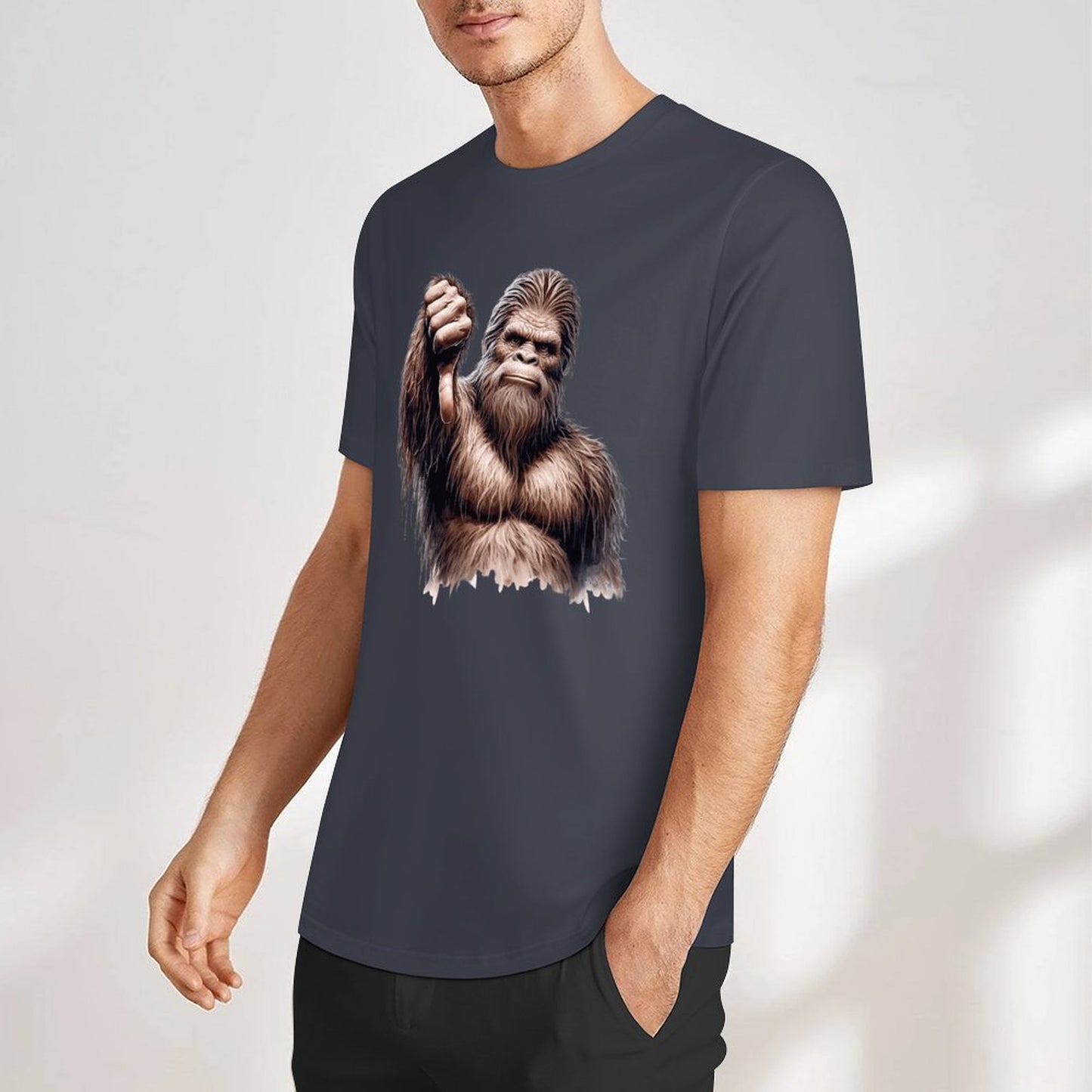 Bigfoot - Sasquatch Thumb Down Short Sleeve Cotton T-Shirt