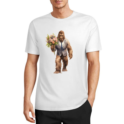 Bigfoot - Sasquatch w Flowers Short Sleeve Cotton T-Shirt