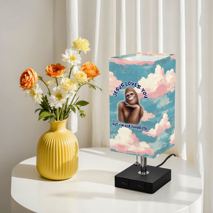 Bigfoot / Sasquatch "Jesus loves you..", Square Table Lamp with USB Ports, Charger