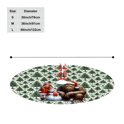 Sasquatch Santa Bigfoot w Girl, Plush Christmas Tree Skirt – 3 Sizes