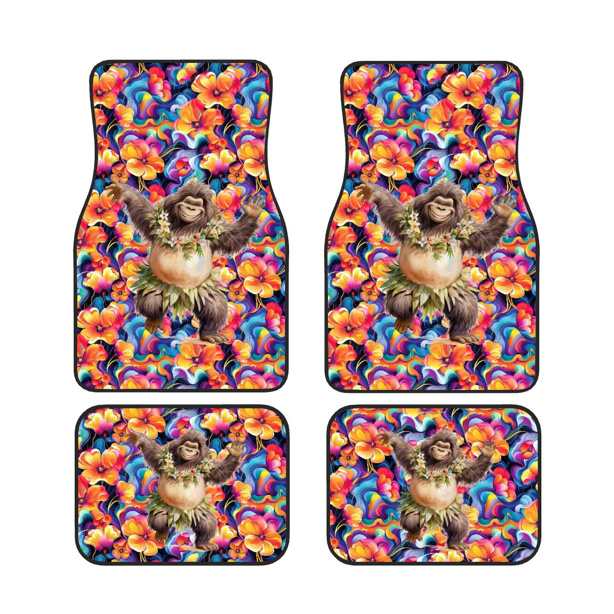 Hawaiian Dancing Bigfoot / Sasquatch Designs, 4 Piece Auto Floor Mats