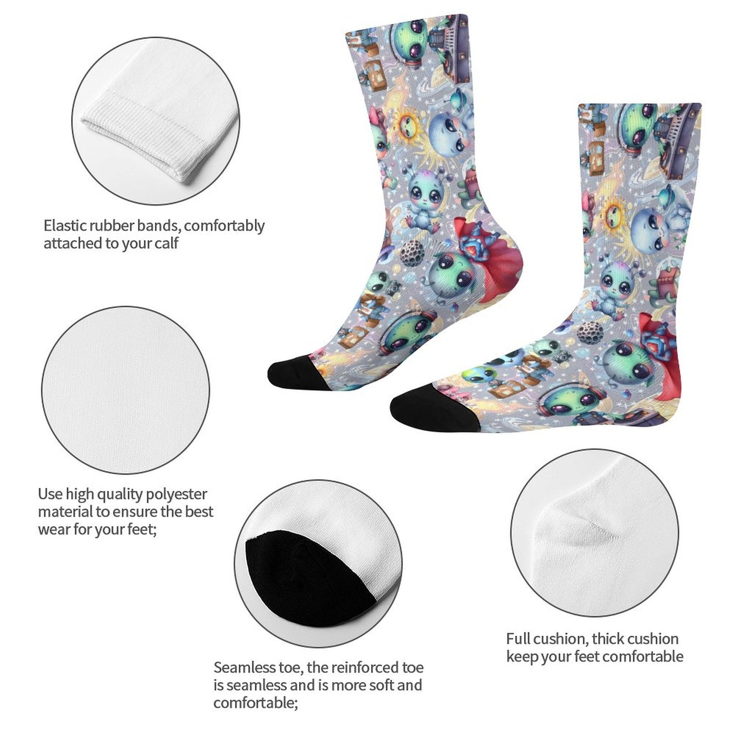 6 Alien Designs, Children’s Polyester Socks