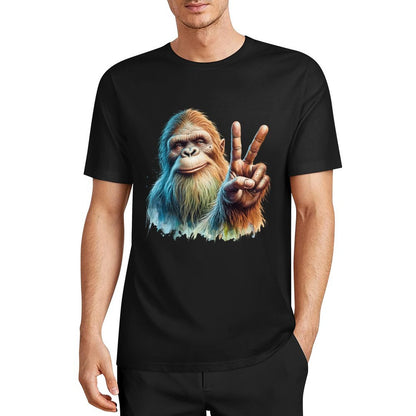 Bigfoot - Sasquatch Peace Sign Short Sleeve Cotton T-Shirt