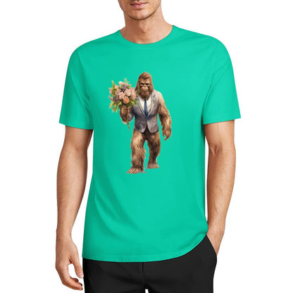 Bigfoot - Sasquatch w Flowers Short Sleeve Cotton T-Shirt