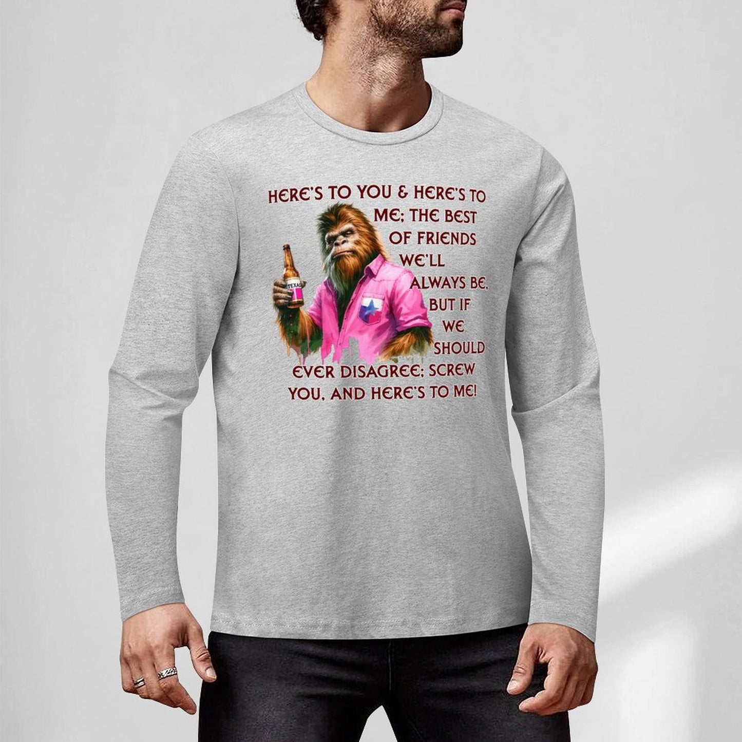 Bigfoot - Sasquatch "Here's To You..",  Cotton Unisex Long Sleeve T-shirt