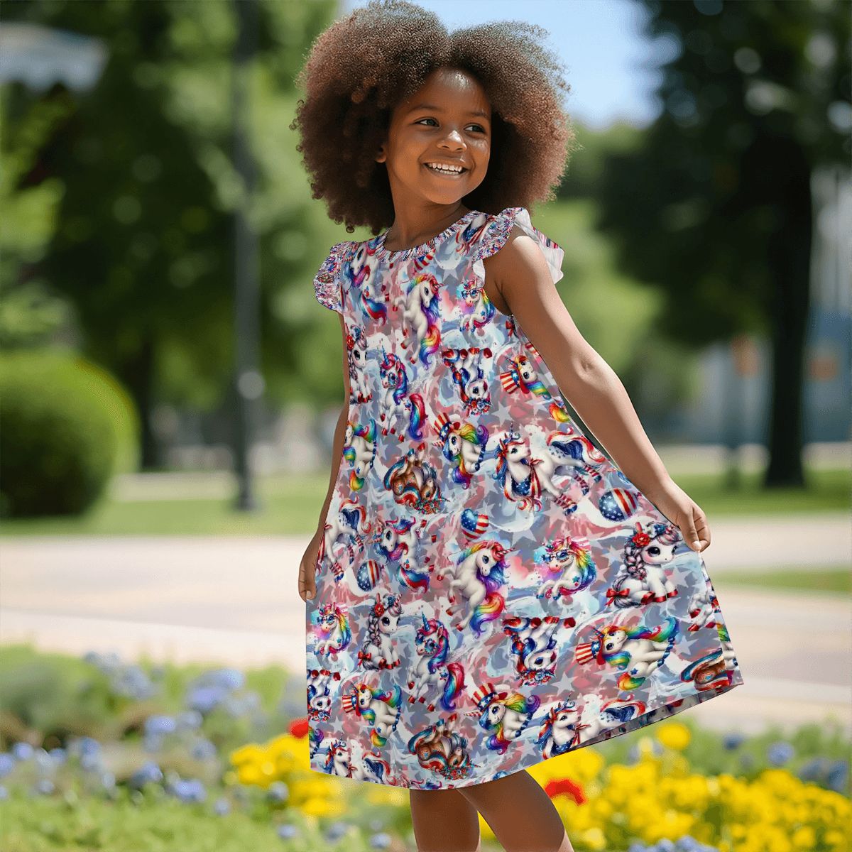 8 Patriot Designs, Girl's Flutter Sleeve Nightgown