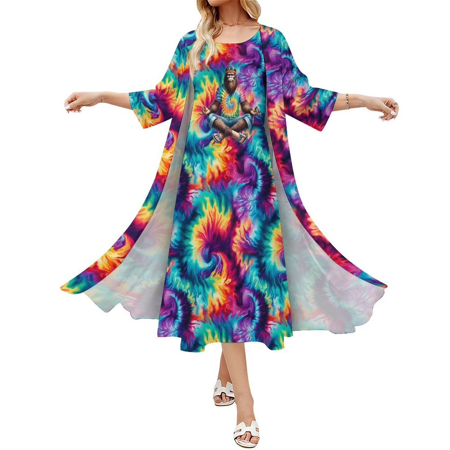 Hippie Bigfoot Sasquatch, Women’s Long Dress with Cardigan