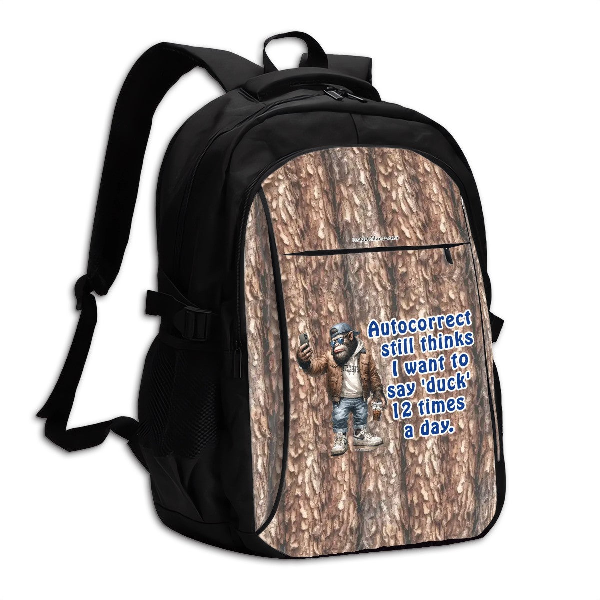 Bigfoot / Sasquatch "Autocorrect..", Large Capacity, Oxford Travel, Laptop Bag with USB Charger