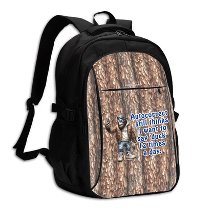 Bigfoot / Sasquatch "Autocorrect..", Large Capacity, Oxford Travel, Laptop Bag with USB Charger