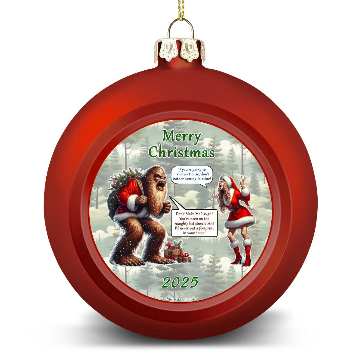 Sasquatch argue Woman, Christmas Ball Ornament, Tree Decoration, Holiday Décor