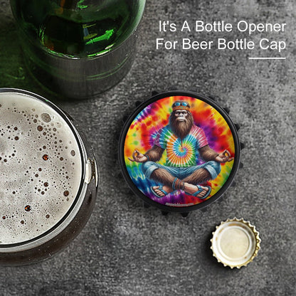 Bigfoot / Sasquatch Yoga, Zen, 3” Magnetic Can Opener / Coaster / Fridge Decor