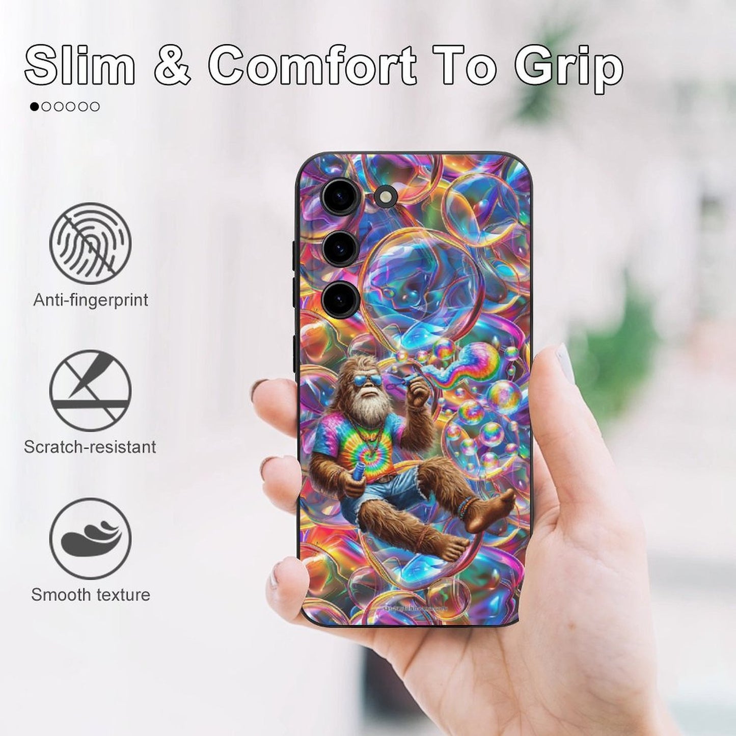 Hippie Bigfoot  / Sasquatch Blowing Bubbles, Samsung S23 Series TPU Cell Phone Case