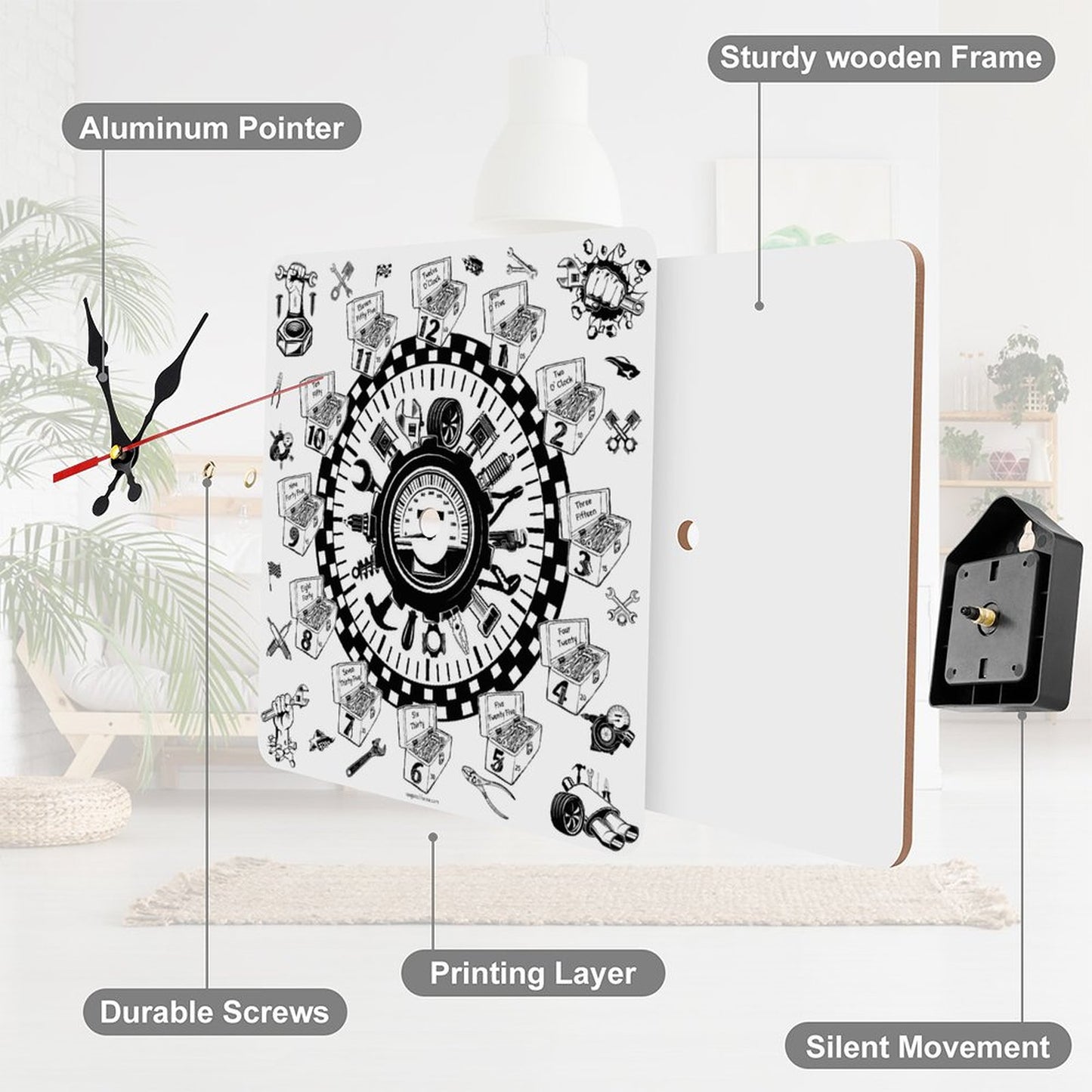 Auto Mechanic Square Wall Clock