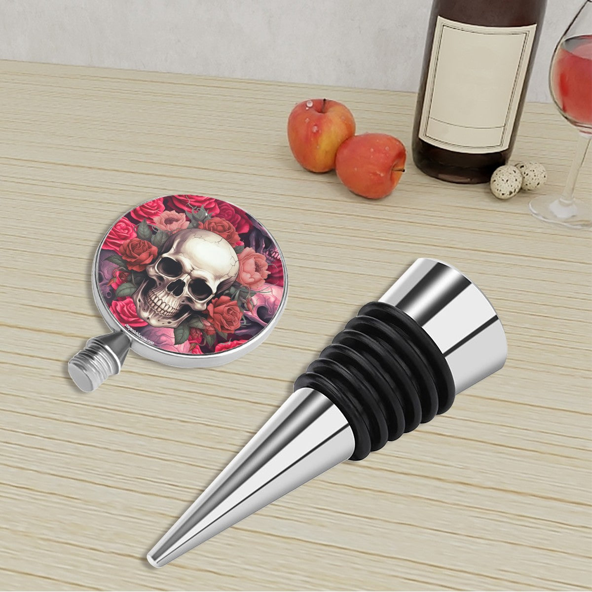 Skull on Roses, Wine Bottle Stopper
