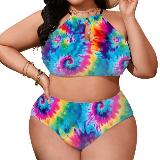 19 Tie Dye Designs, Plus Size High-Waisted Bikini Customized Services