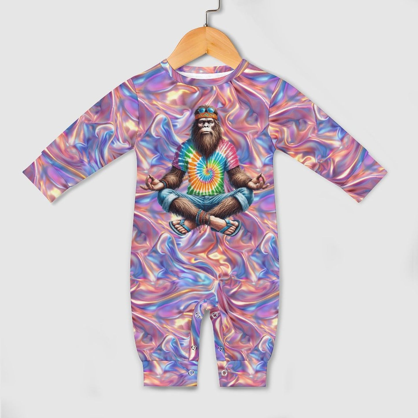 Zen / Yoga Bigfoot / Sasquatch, Long Sleeve Baby / Toddler Romper, Faux Cotton