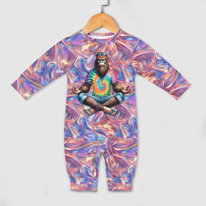 Zen / Yoga Bigfoot / Sasquatch, Long Sleeve Baby / Toddler Romper, Faux Cotton