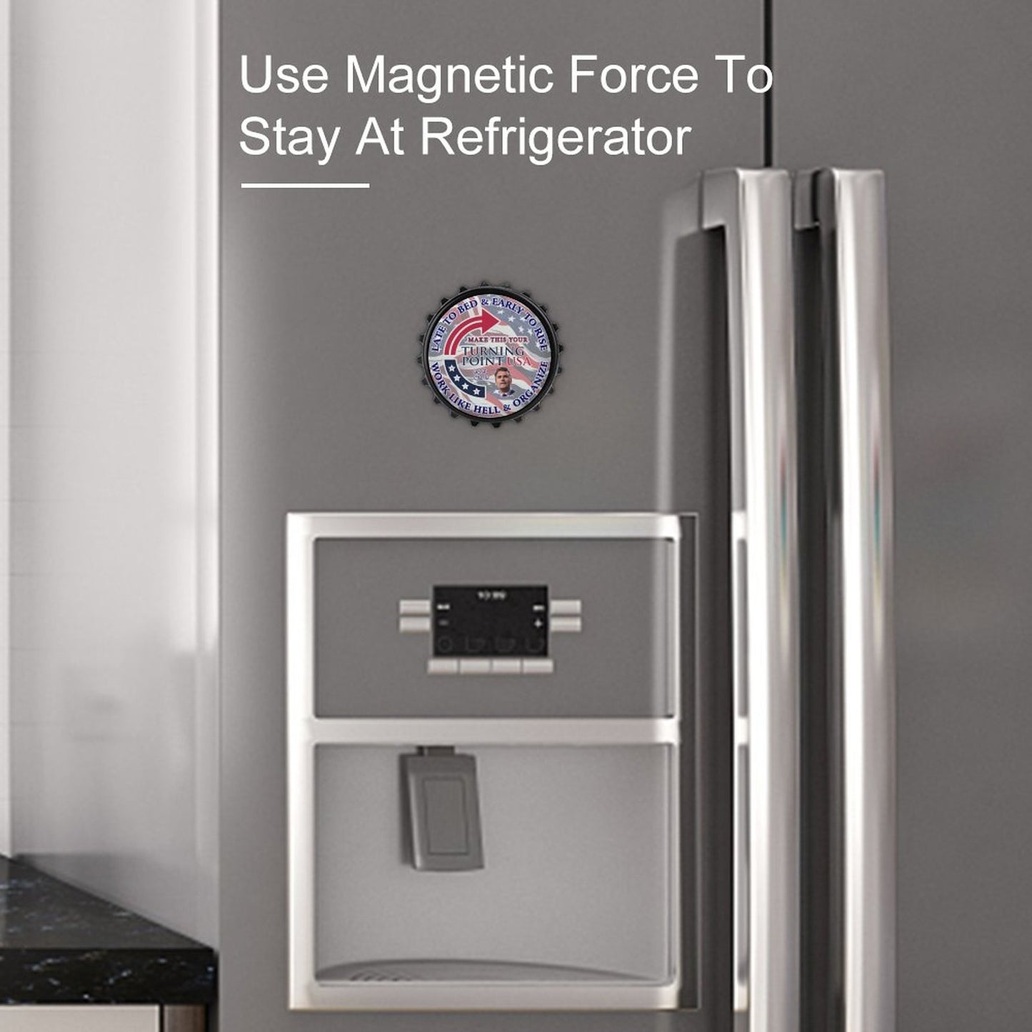 Charlie Kirk, Turning Point, Memorial, 3” Magnetic Can Opener / Coaster / Fridge Decor