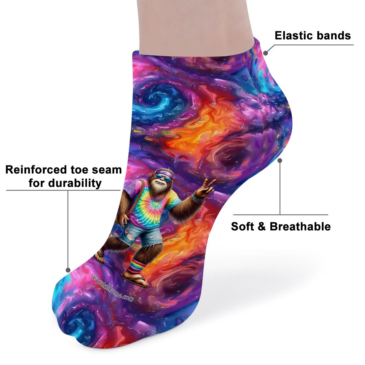 Hippie Bigfoot / Sasquatch, 8” Poly Ankle Socks